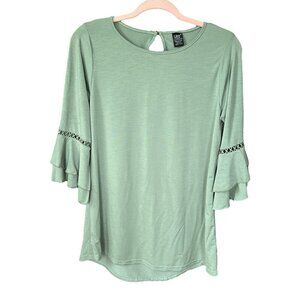 Lildy Womens Crochet Flare Sleeve Tunic Sz S/M Green Festival Bohemian Romantic